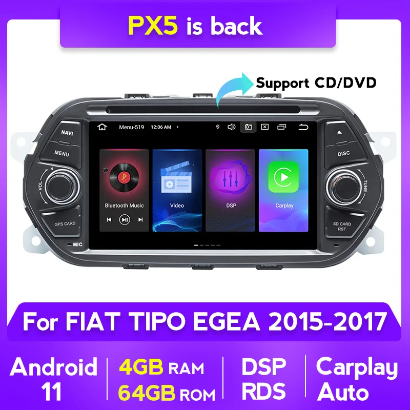 NaviFly PX5 4 Гб 64 ГБ Android 11 Автомобильная Радио система Мультимедиа Видео плеер для Fiat