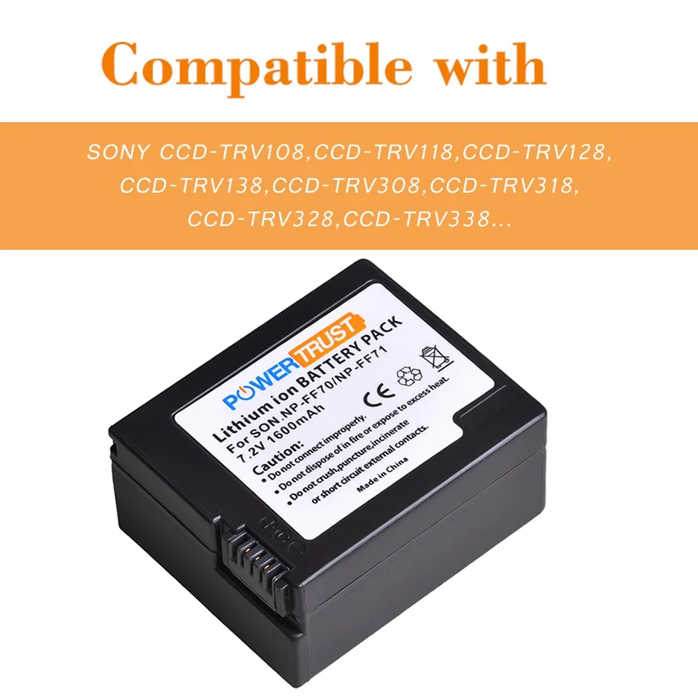 Перезаряжаемый аккумулятор PowerTrust для Sony NP-FF71 NP-FF70 Стандартная замена