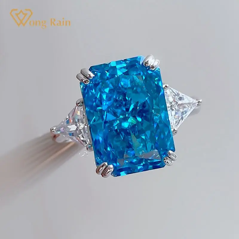 

Wong Rain 100% 925 Sterling Silver Princess Cut Moissanite Aquamarine Gemstone Wedding Party Rings Women Fine Jewelry Gifts