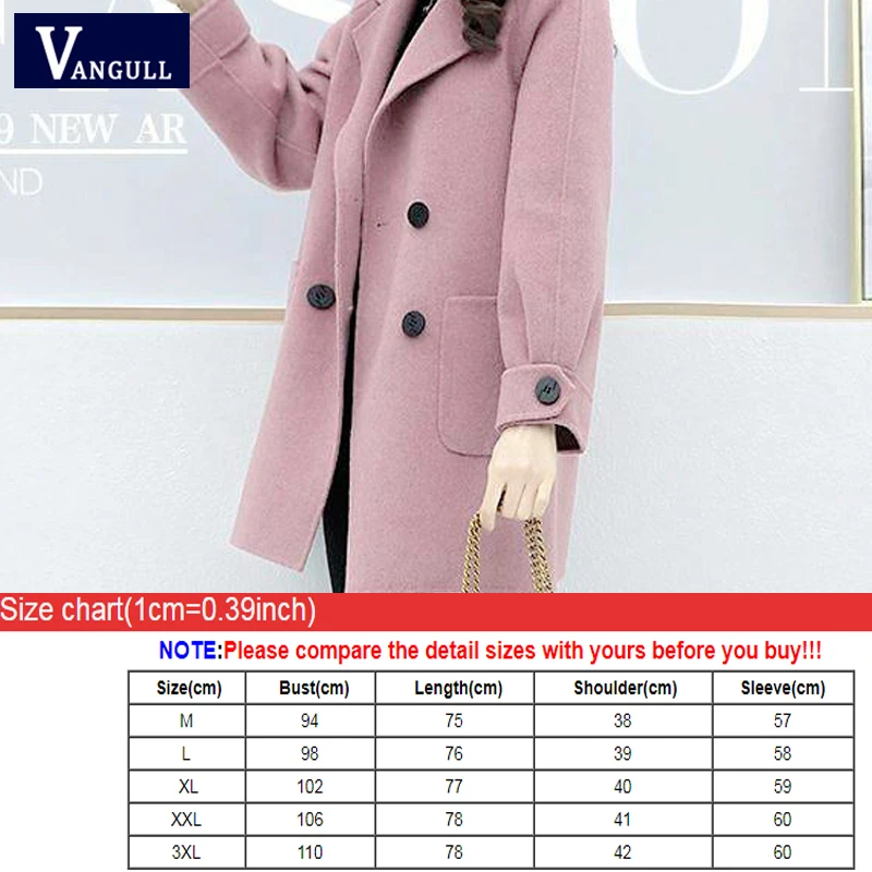 Vangull Women Wool Coat Winter Fall Single Breasted Long Coats Solid Turn-down Collar Loose Korean Female Jackets Outerewar | Женская