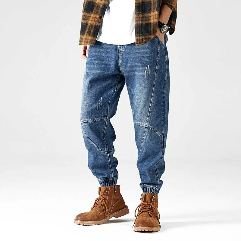 Модные шаровары джоггеры джинсы мужские повседневные Свободные мешковатые
