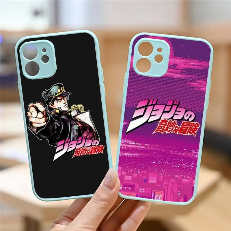 

JOJO Anime Cartoon Phone Case Blue Color Matte Transparent For iPhone 13 12 11 Mini Pro X XR XS Max 7 8 Plus Coque Funda
