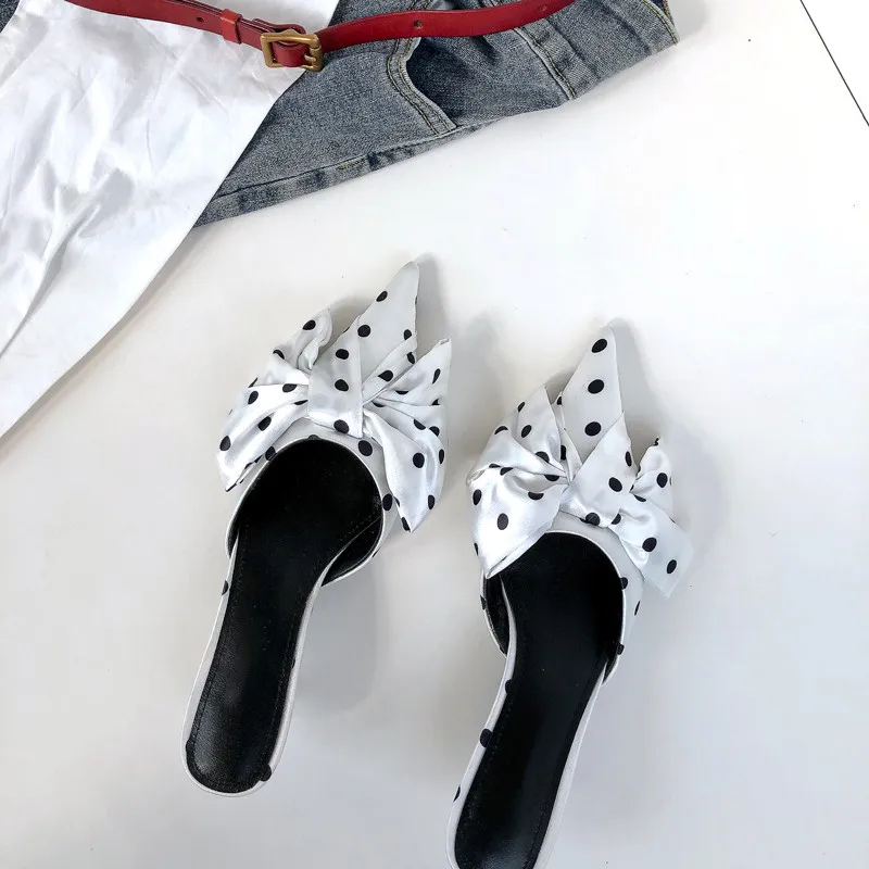 Knsvvli/новые женские шлепанцы с узлом в горошек украшенные на каблуке рюмочка