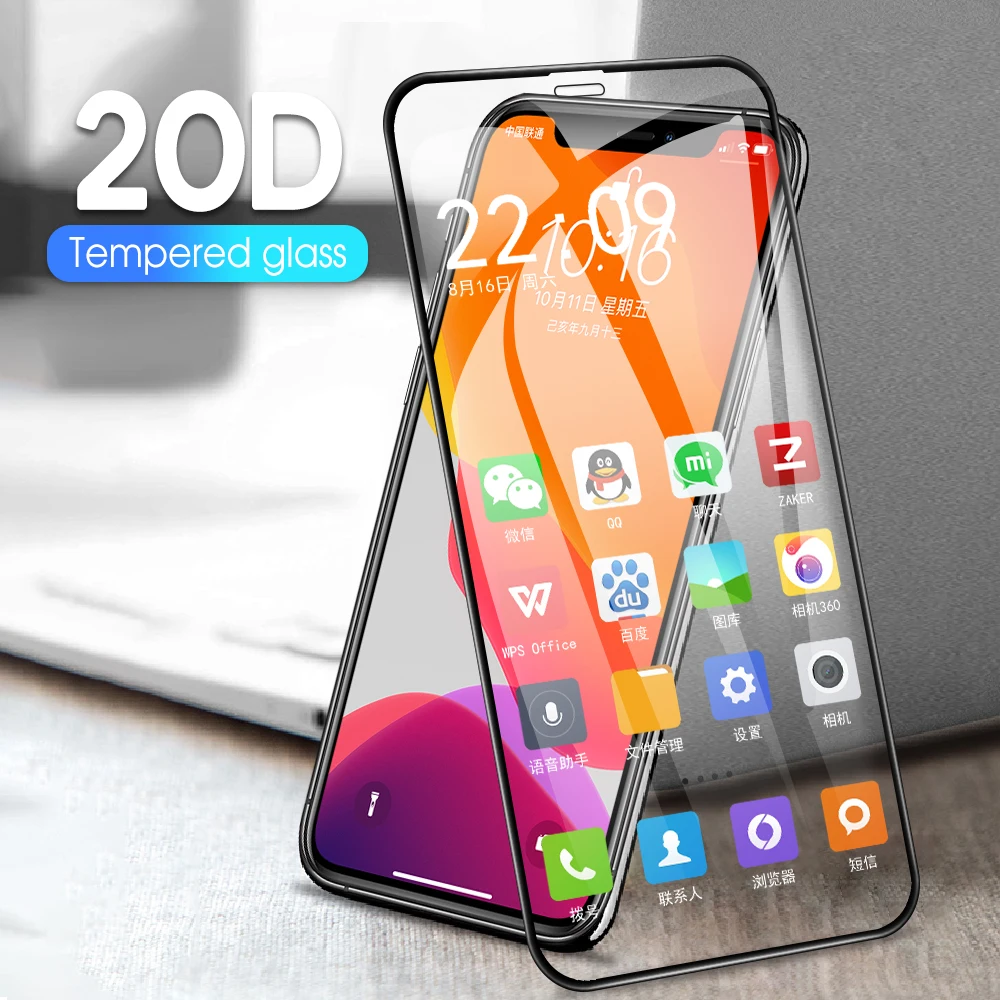 Закаленное стекло 20D с полным покрытием для iPhone 12 11 Pro Max X XR XS HD Защитное экрана 8 7 6