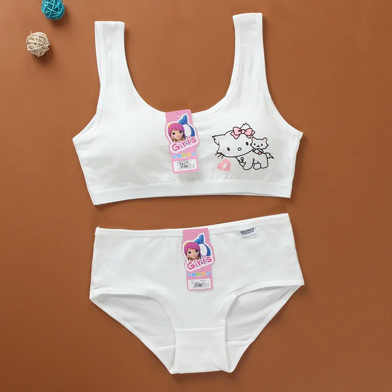 

Girls Bra and Panty Sets 14 Teenage Girls Cute Cotton Training Bra Panties Kids Sports Bra Panties Teen Underwear Puberty Cute10