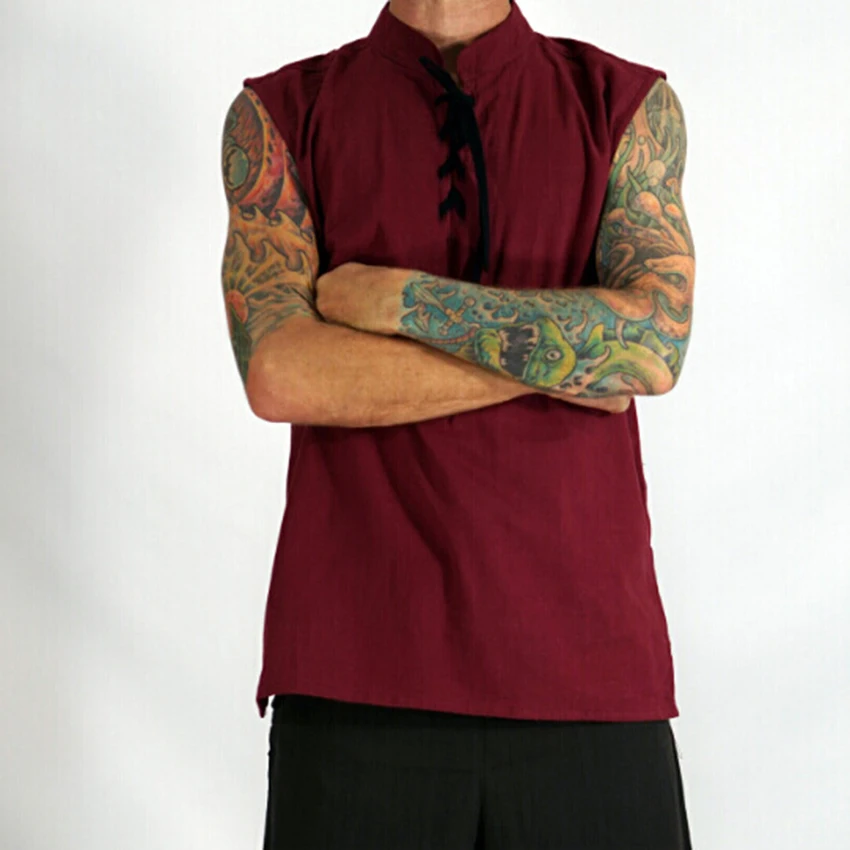 Средневековый Новый однотонный жилет без рукавов со стоячим воротником мужская