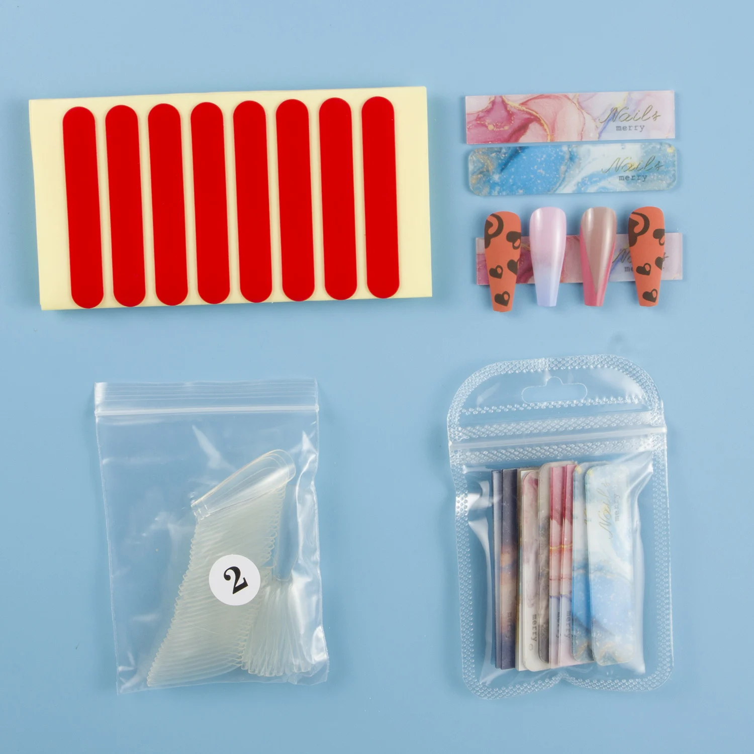 10 Pieces Display Board, 28 Tabs Adhesive, 50 Pieces False Nail Tips Size 0,1,2,3,7,8,9 2 Nail Design Polish Sample Display