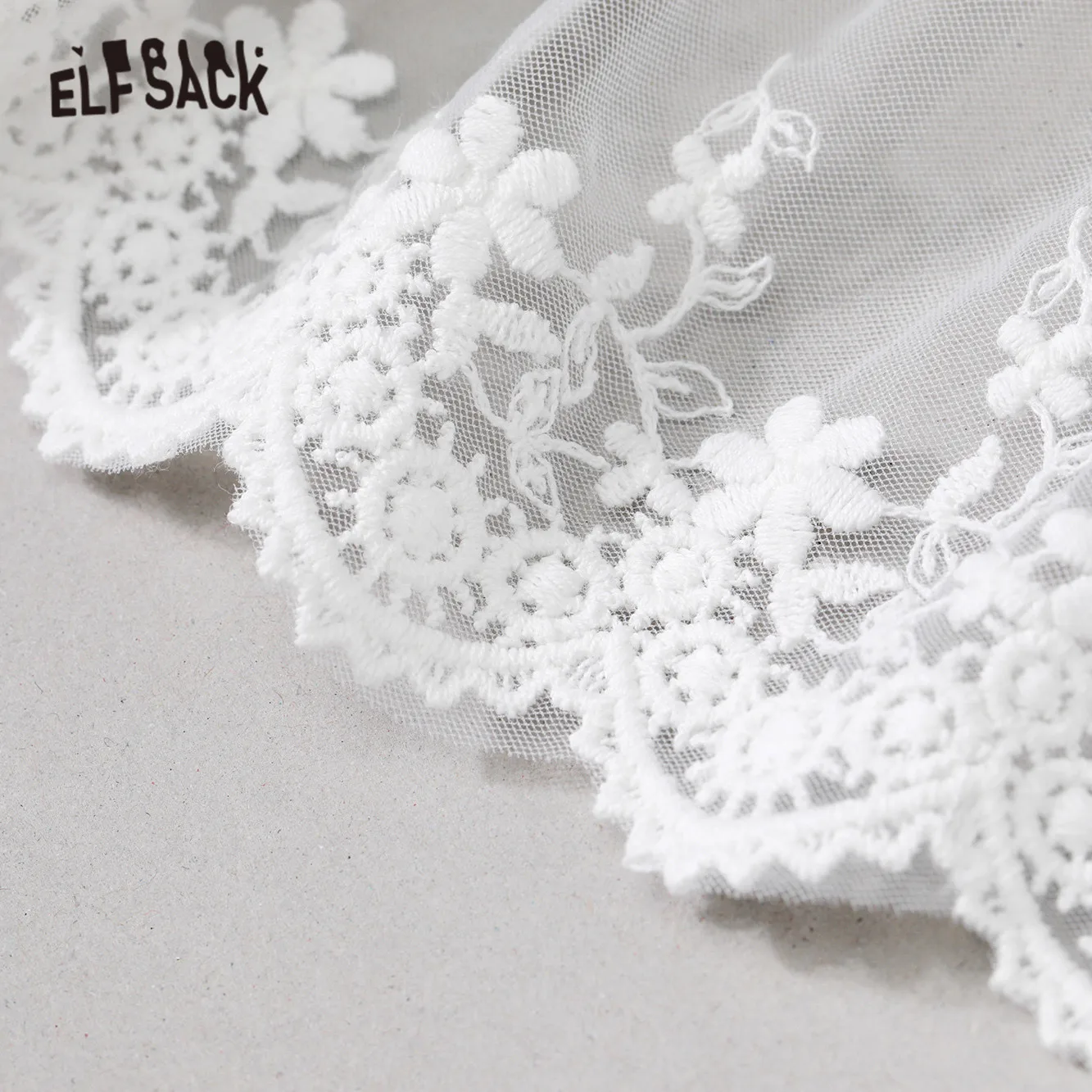 ELFSACK Solid Pure Contrast Lace High Waist Casual Women Midi Skirts,2021 Spring ELF Vintage,Korean Ladies Multi-Layered Bottom