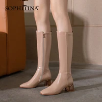 sophitina casual womens boots comfortable transparent square heel winter high boots square toe zipper office lady shoes ho439