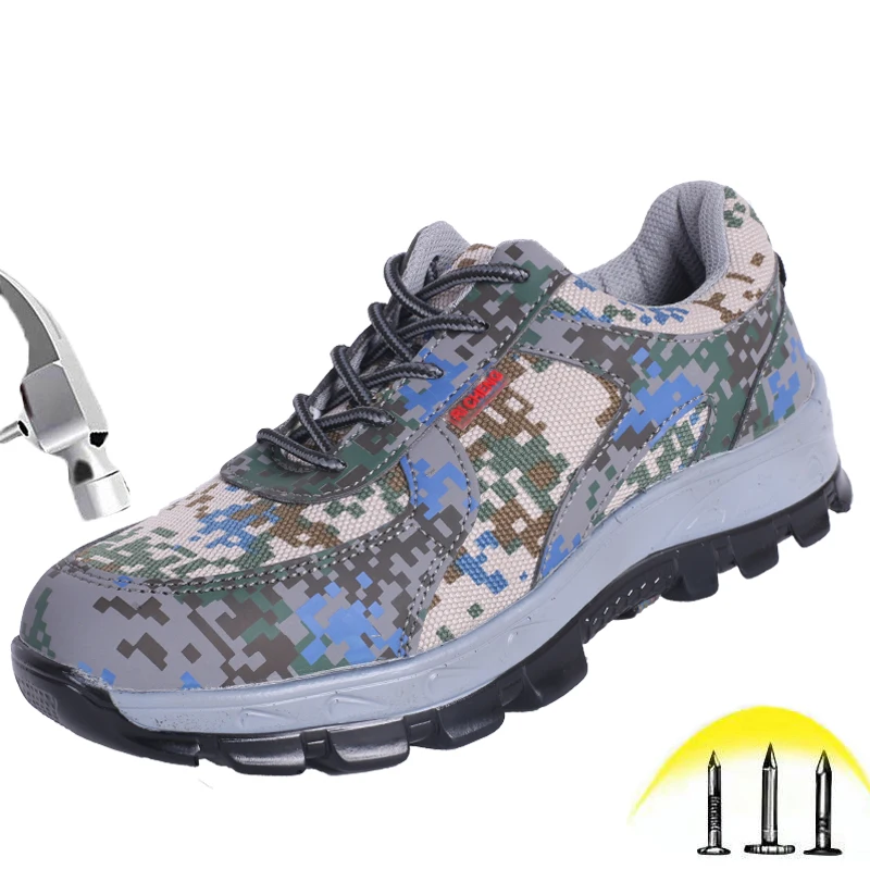 

Mens Safety Shoes Anti-smashing Anti-piercing Steel Toe Shoes Breathable Deodorant Camouflage Non-slip Wear-resistant Work Shoes
