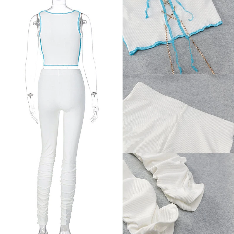 

Giyu Sexy 2 Piece Set Women Autumn Chain Bandage Hollow Out Tassel Crop Top Pants Set Casual Tracksuit Two Piece Set Streetwear