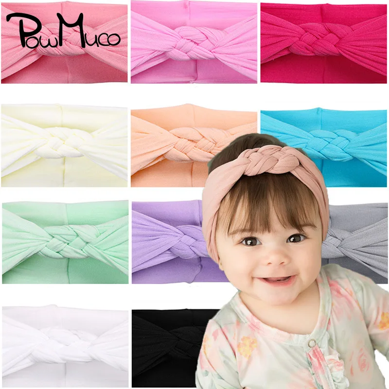 

Powmuco 12*9 CM Solid Color Knitted Nylon Headband Fashion Handmade Crossed Knotted Toddler Elastic Hairband Baby Hair Accessory