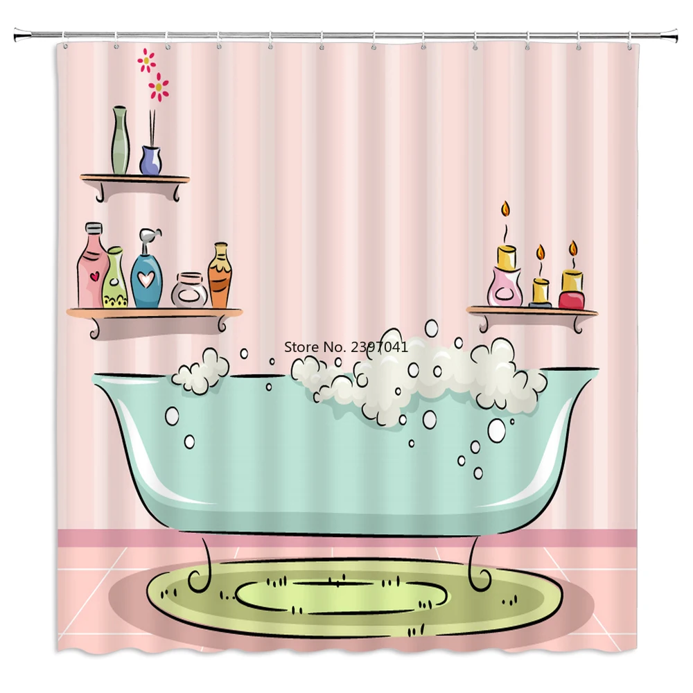 

Романтичные розовые занавески для душа с 3D рисунком для девочек, занавеска для душа для ванной комнаты, водонепроницаемая занавеска для ван...