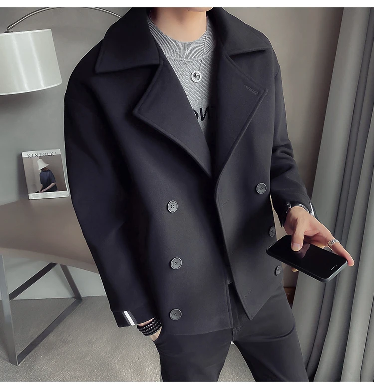 

Legible Winter Wool Jacket Men High-quality Solid Wool Coat Men Casual Loose Short Wool Coat for Men Trench Coat