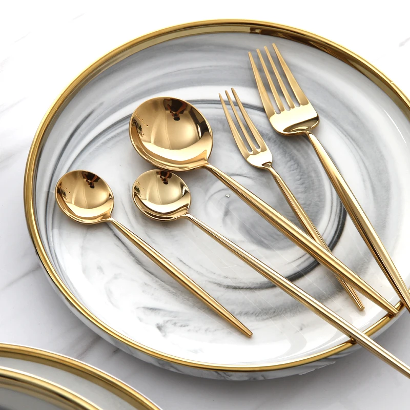 Кухонная посуда в Корейском стиле набор столовых приборов золотого цвета ложка