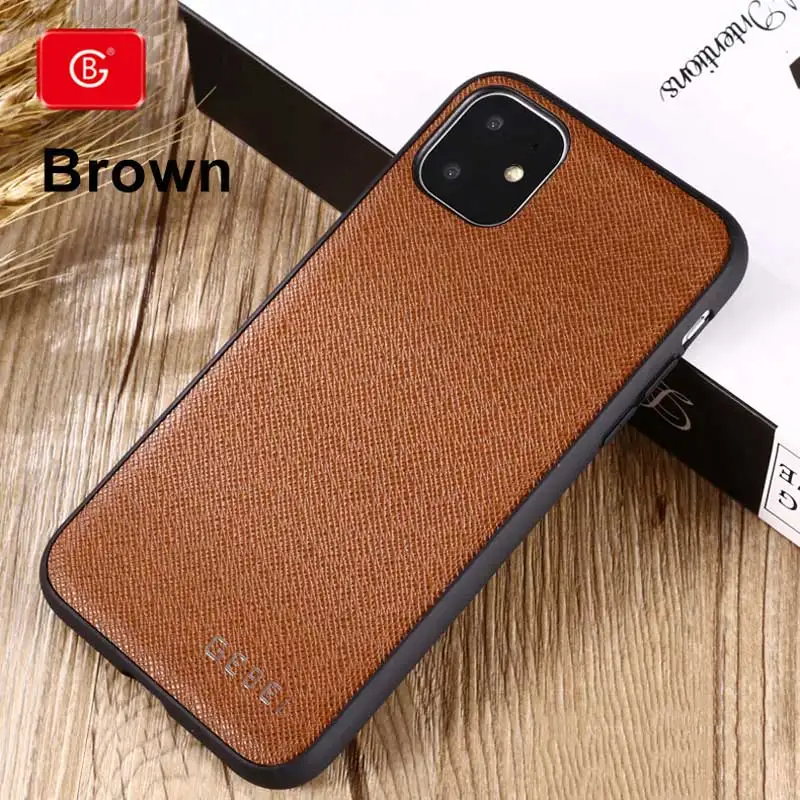 Brown Роскошный брендовый чехол из натуральной кожи для iPhone 11 Pro X Xs Max XR, ультра тонкий противоударный силиконовый защитный чехол на заднюю панель, чехол s - Цвет: Brown