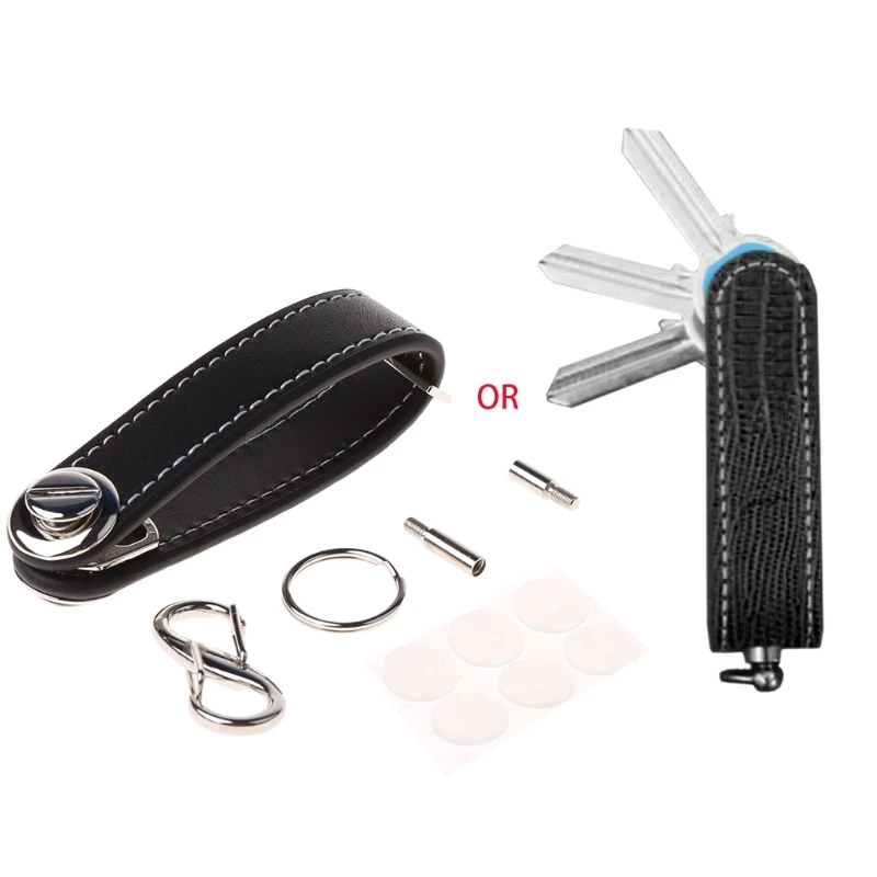 

Black Brown Smart Key Organizer Compact Key Holder Leather Keychain Folding Pocket Key Holder Chain Up to 16 Keys