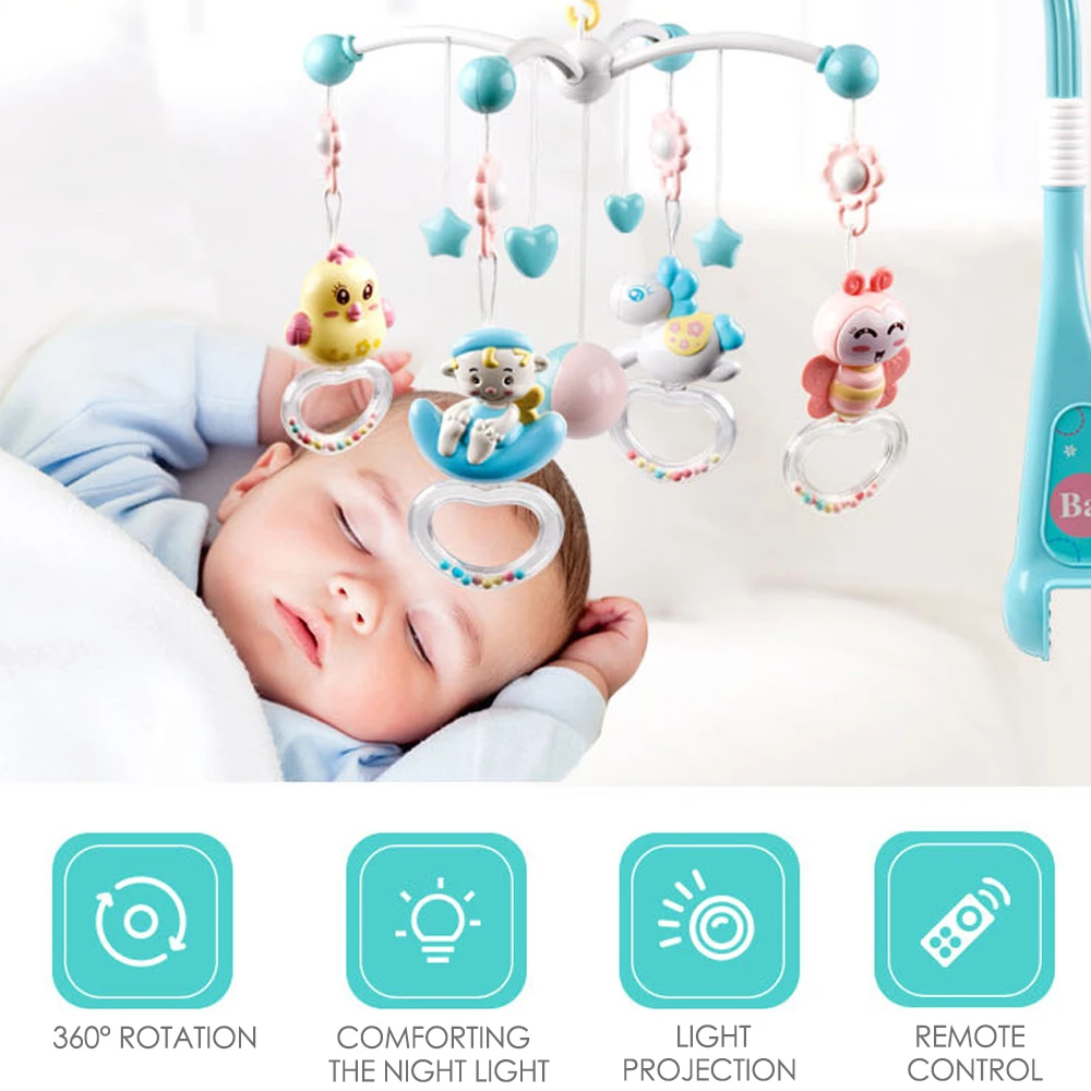 0-12 Months Baby Rattle Infant Crib Mobile Rotating Bed Bell Music And Sky Stars Projection Infant Sleep Early Learning Kids Toy