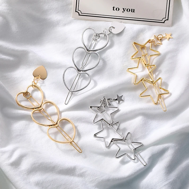 

1PC Fashion New Girl Love Five-pointed Star Alloy Clip Bangs Clip Adult Simple Hollow Hairpin Clip Child Woman Hair Accessories
