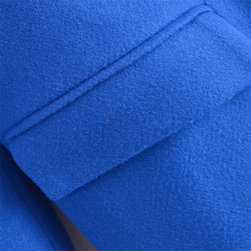 Женское шерстяное двубортное пальто ZA свободная синяя куртка средней длины с