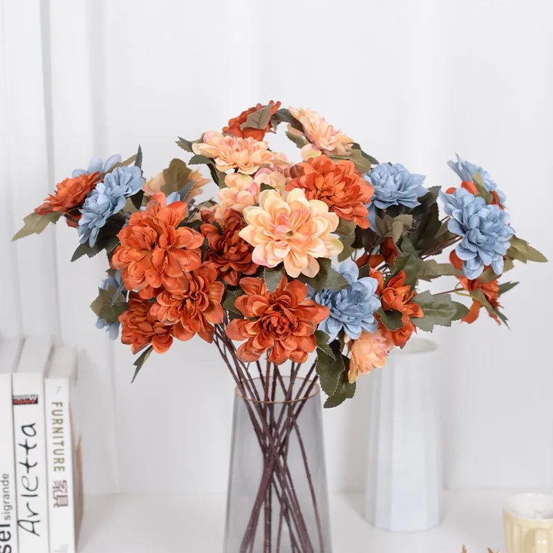 

3 Dahlia Artificial Flowers Flower Arrangement Accessories Wedding DIY Restaurant Home Decoration Photography Props Fake Plants