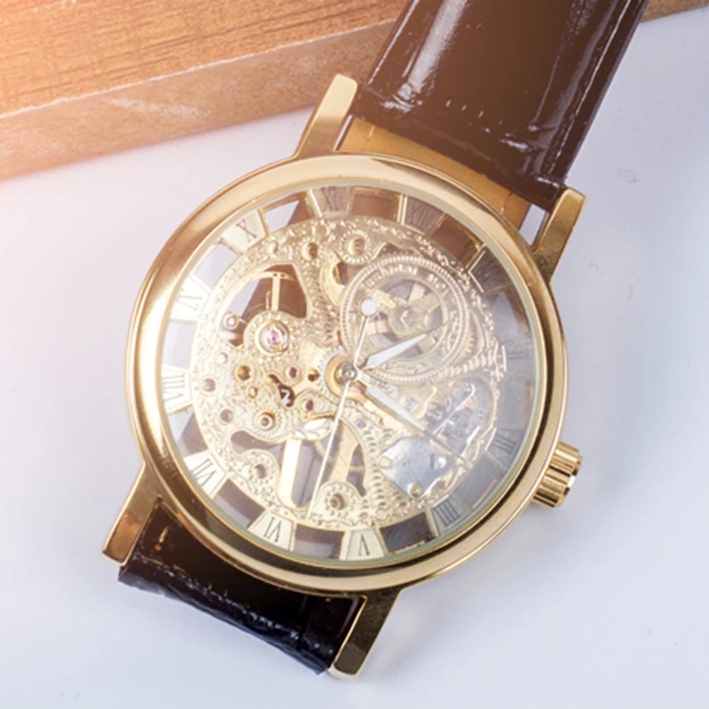 

Fashion Luxury Hollow Skeleton Round Dial Faux Leather Strap Wrist Watch Sports Watches Wristwatch Reloj Mujer Relogio Feminino