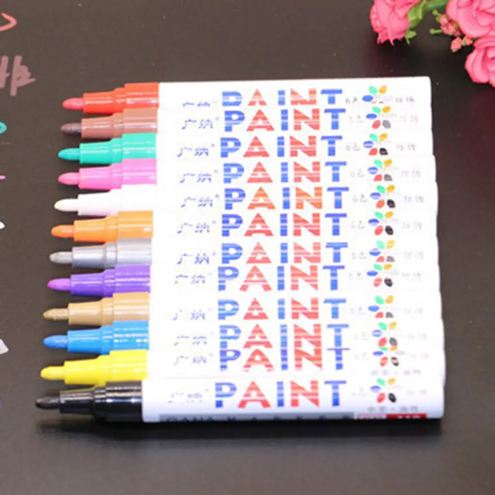 

12pcs/lot colorful Waterproof pen Car Tyre Tire CD Metal Permanent Paint markers Graffiti Oily Marker Pen stationery office