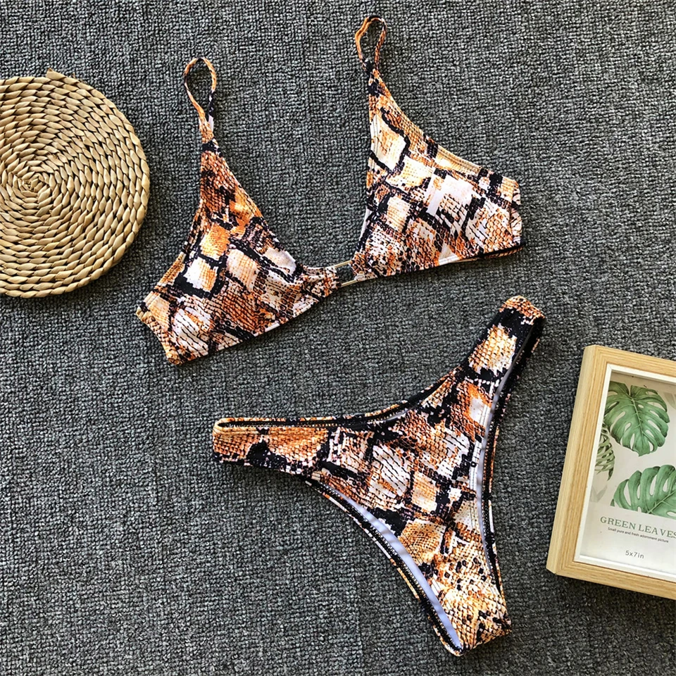 2019 сексуальный леопардовый купальник Женский бандажный комплект бикини пуш-ап
