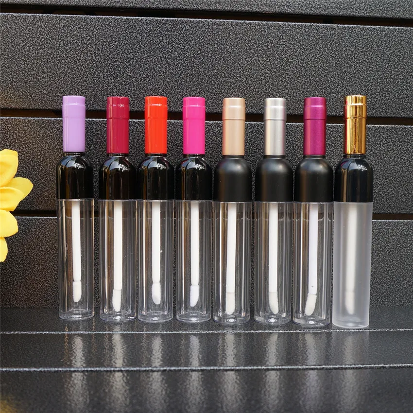 

5ML 10/30/50pcs Empty Rose Red Plastic Lipgloss Bottle with Colored Cap, Wine Shape Creative Portable Lip Gloss Tube
