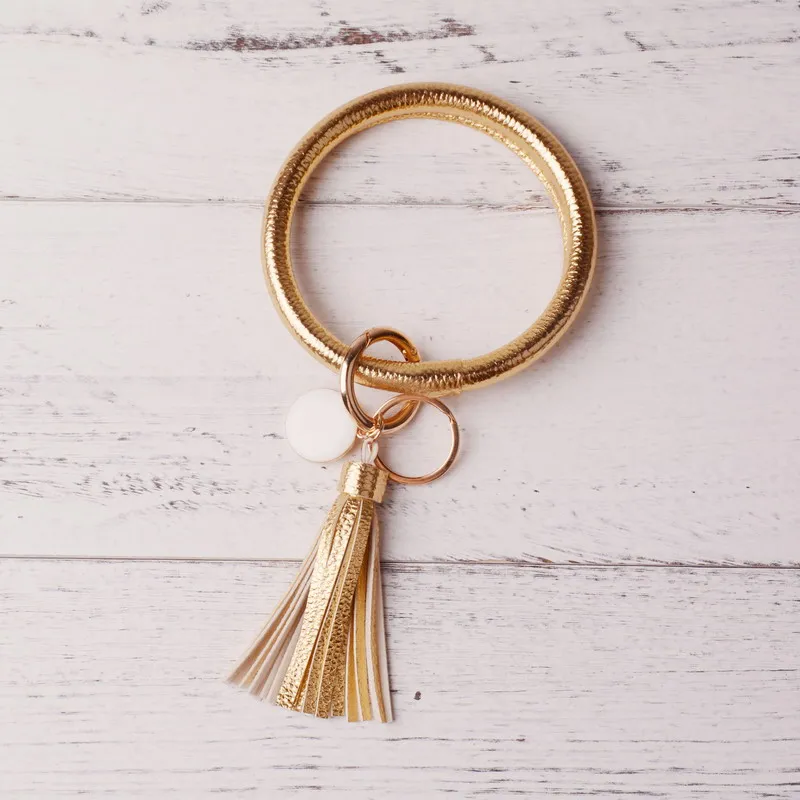 DZ0090 gold Новинка года от Rainbery, модный многоцветный брелок для ключей из искусственной кожи, Круглый браслет на запястье, для женщин и девушек DZ0089 - Цвет: DZ0090 gold