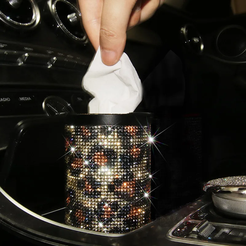 

Car Rhinestone Crystal Diamond Tissue Box Diamante Block Type Office Car Luxury Rhinestone Leopard Tissue Paper Box Girls Women