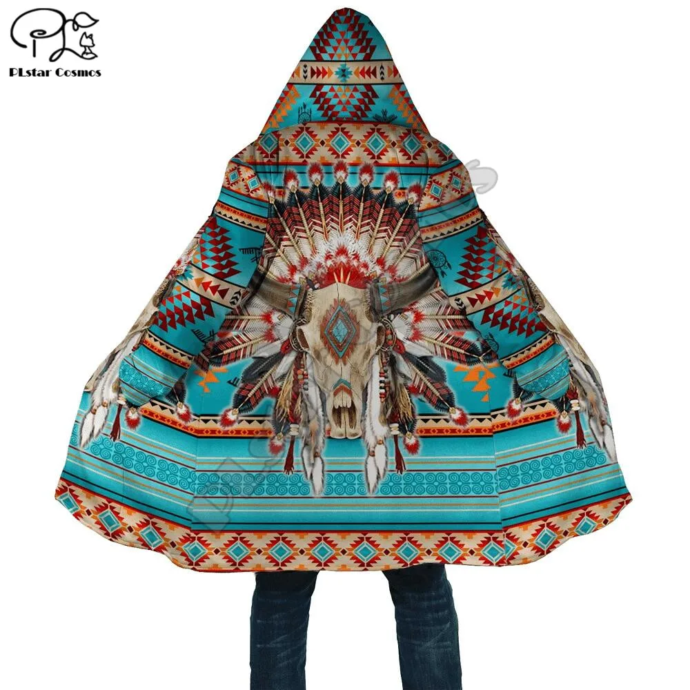 

PLstar Cosmos Aborigine Style Buffalo 3D Print Winter Men/Women Hooded Cloaks Fleece Wind Breaker Unisex Casual Warm Overcoat B1