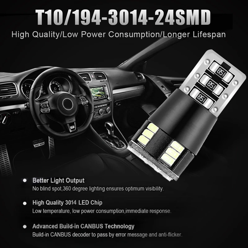 

2X T10 501 194 W5W 24SMD LED Car HID CANBUS Error Free Wedge Light Bulb Clearance Side Marker Lights