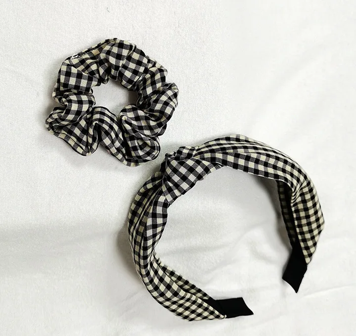 

Free shipping elegant Plaid knot women hairbands set girl's headbands ins wide lady's headwear hair accessories