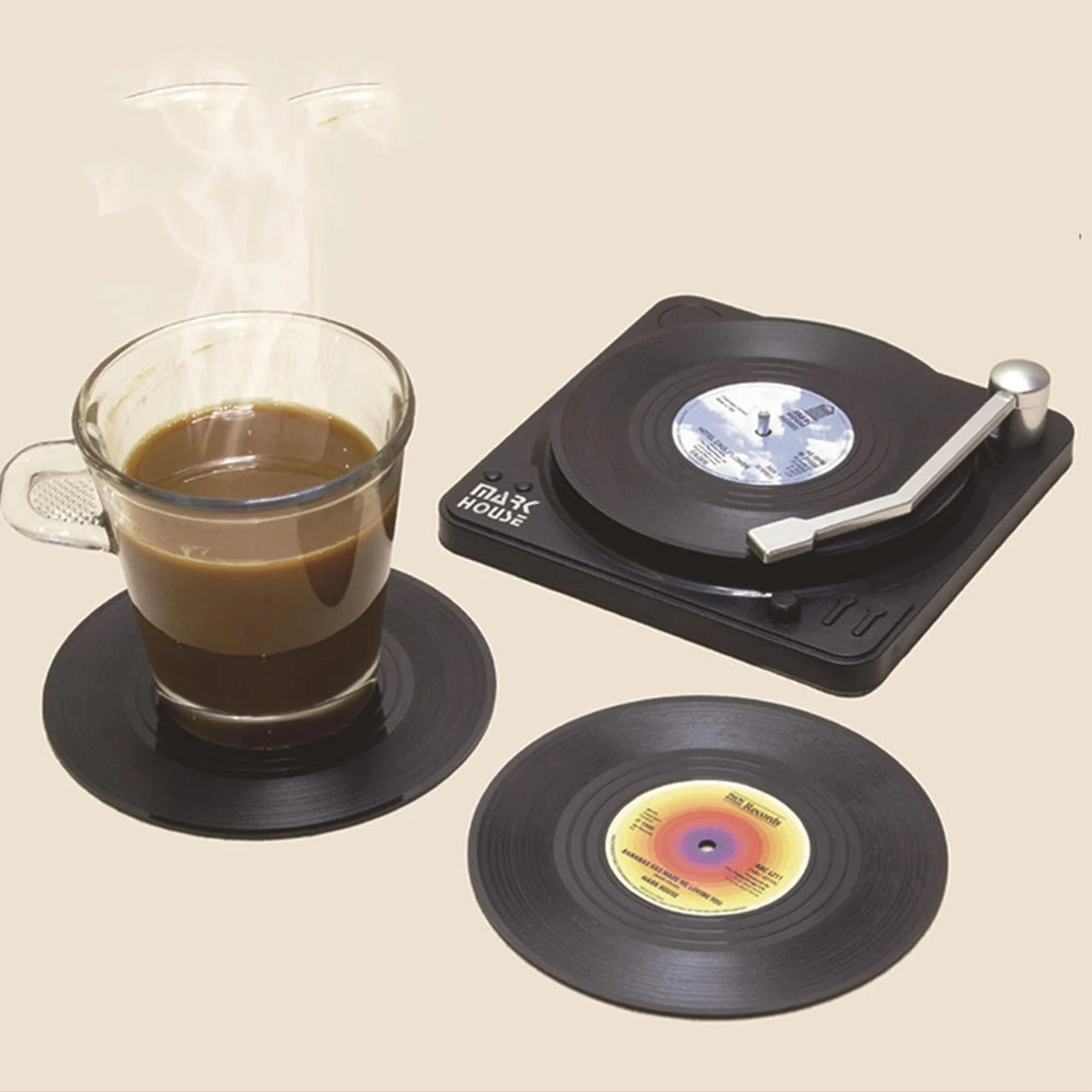 

7 PCS Plastic Vinyl Record Coaster Cup Mat Black Retro Mug Coaster Pad Heat-resistant Non Slip Hot Drink Holder Home Benchmark