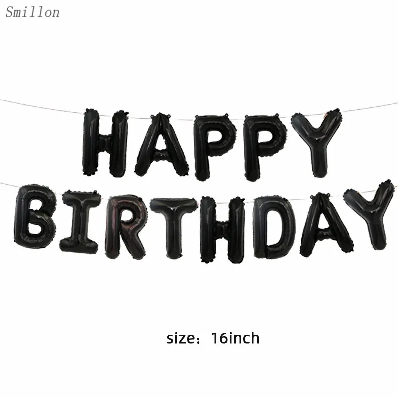 16 inch Black Happy Birthday Aluminum Film Balloon Combination birthday party decorations kids baloon 1 year decoration | Дом и сад
