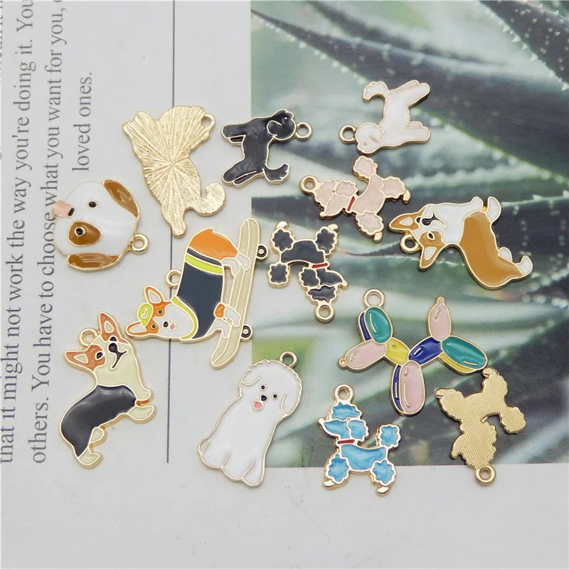 Julie Wang 13PCS Enamel Dog Charms Mixed Corgi Poodle Teddy Shiba Alloy Animal Pendants Jewelry Making Necklace Accessory |