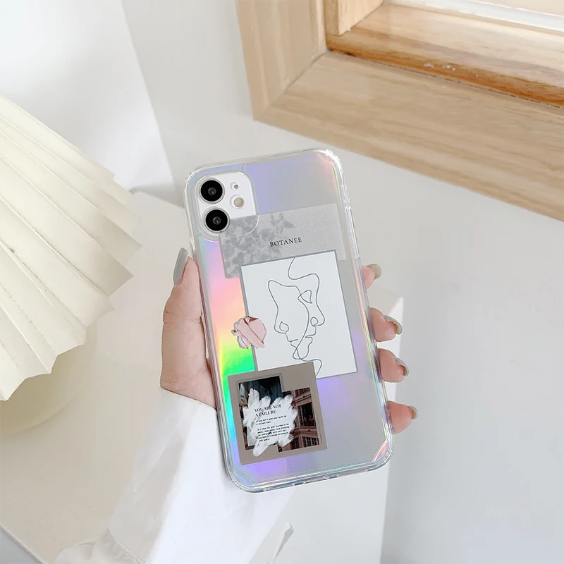 

Line Art Letter Label Silicone Soft Transparent Case For iPhone 12 Mini 11 Pro Max X XS MAX XR 7 8 6S 6 PLUS SE 2020 TPU Cases