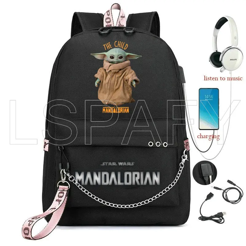 Фото Детский рюкзак Babyyoda с USB-зарядкой, школьные ранцы в стиле мандалор, Звездные войны, повседневные дорожные сумки для ноутбука №3