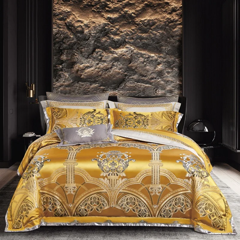 

Роскошный комплект постельного белья в Европейском стиле, жаккардовый длинный степлер, хлопок, вышивка, пододеяльник, простыня, наволочка, ...