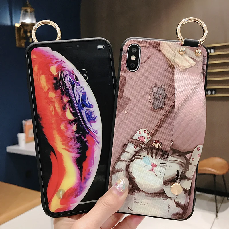 Мягкий силиконовый чехол для телефона для iPhone 6 6S 7 8 Plus X XS Max XR наручный ремешок чехол для телефона мягкий чехол силиконовый чехол