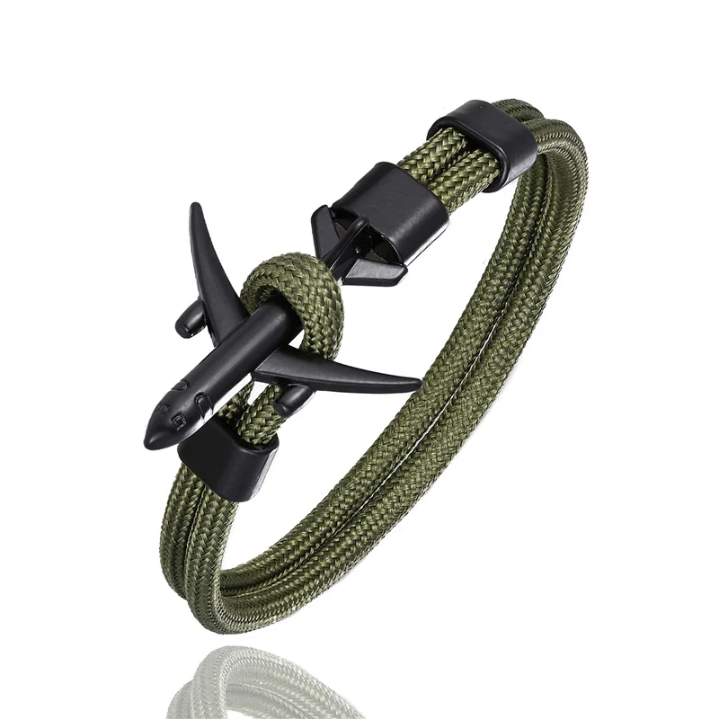 Black Army Green Очаровательный мужской браслет с якорем и самолетом для женщин, браслеты дружбы на цепочке, Женские Ювелирные изделия для пары, подарок для мужчин, новинка - Окраска металла: Black Army Green