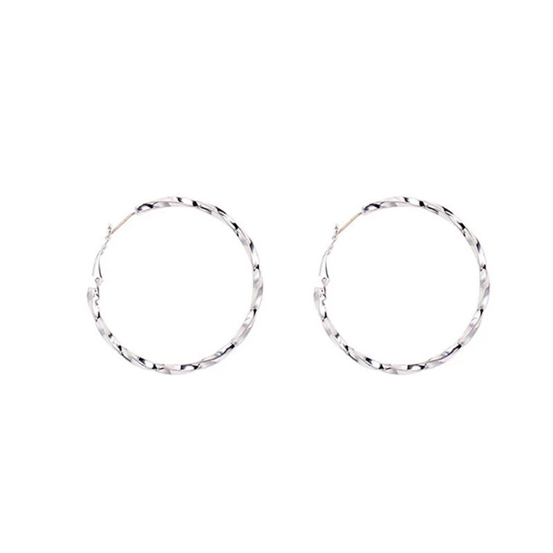 

South Korean Style New Twisted Texture Circle Earrings Big Ring S925 Ear Loop Women Fashion Jewelry