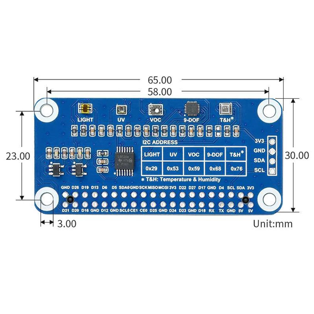 Датчик окружающей среды Waveshare для Raspberry Pi I2C встроенная шина TSL25911FN ICM20948 LTR390-UV-1 SGP40