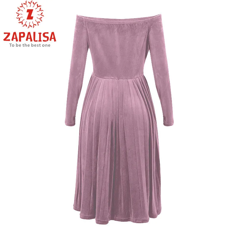 

Sexy Women Solid Color Plush Long Dress Shrinkage Design Slash Neck Long Sleeve High Waist Spring Autumn Slim Pullovers Dress