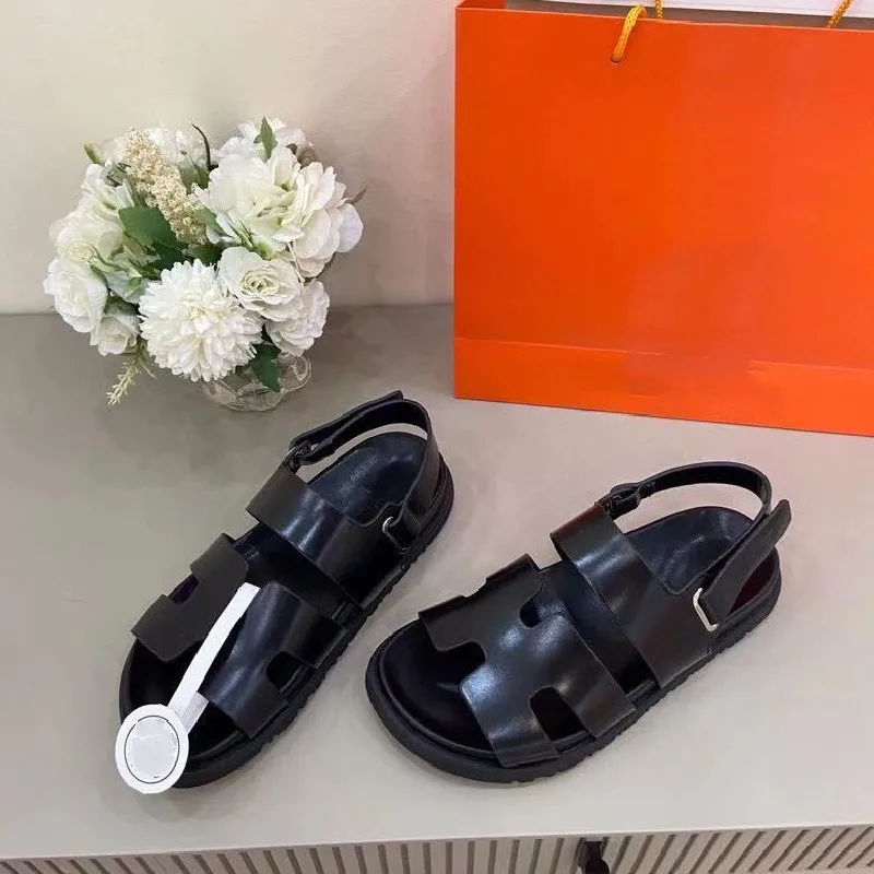 

Genuine Leather Sandals Women Thick Bottom Shoes Slides Design Summer Beach Casual Shoes Luxury Brand Chic Fashion Woman Shoe