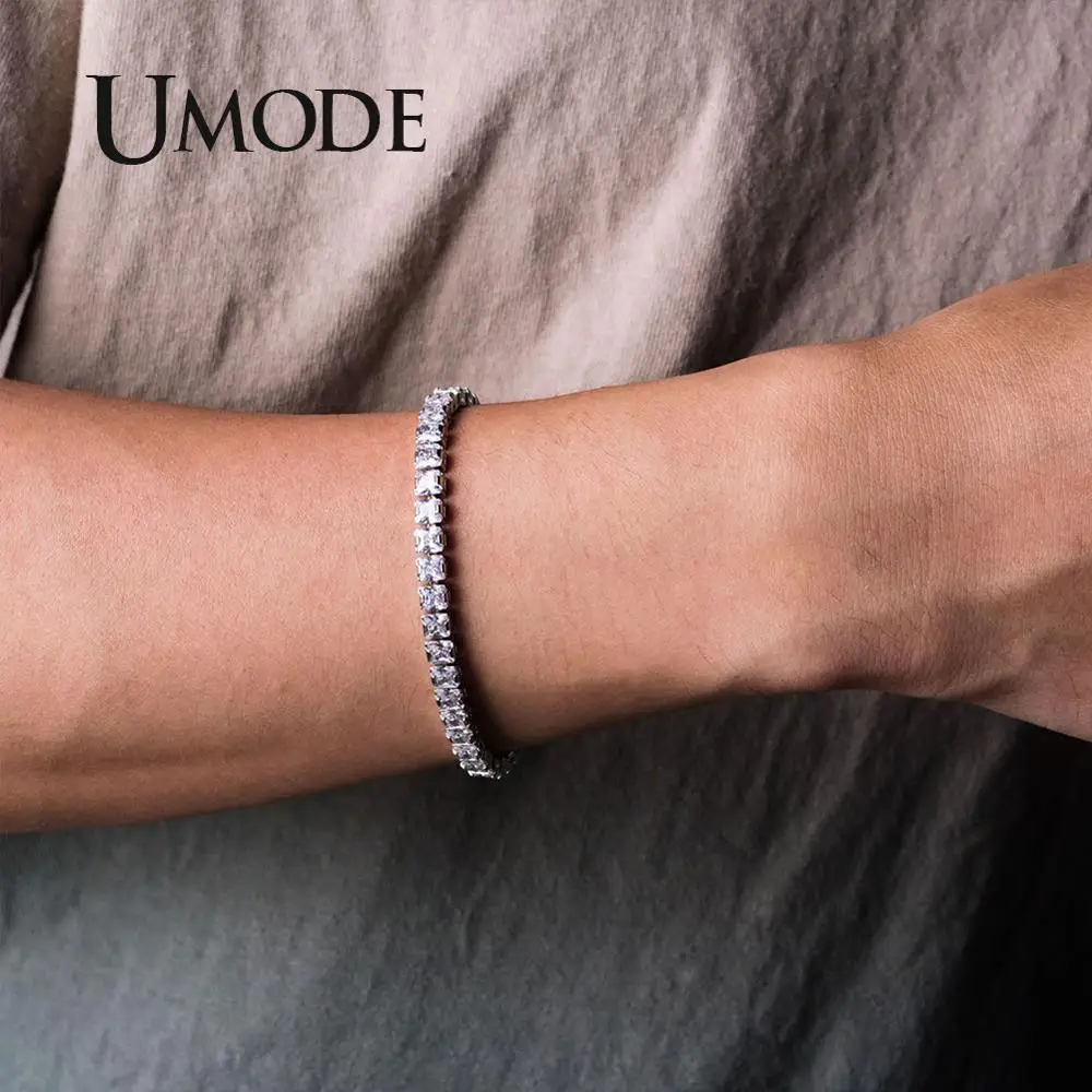 UMODE новые круглые хрустальные теннисные браслеты для женщин и мужчин прямоугольные квадратные циркониевые белые золотые длинные цепочки ювелирные изделия AUB0178X