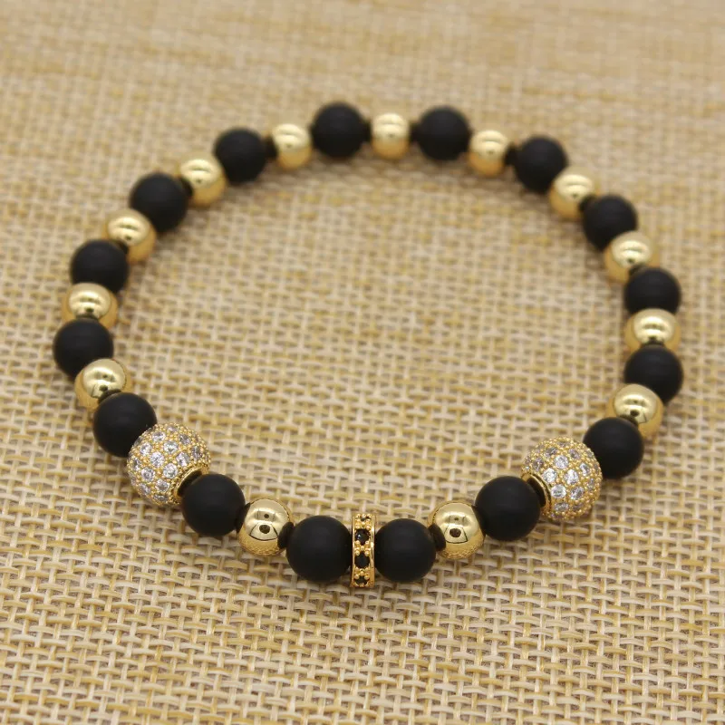 Poshfeel роскошный Mirco Pave Cz шар 6 мм натуральный камень из бисера браслет черные