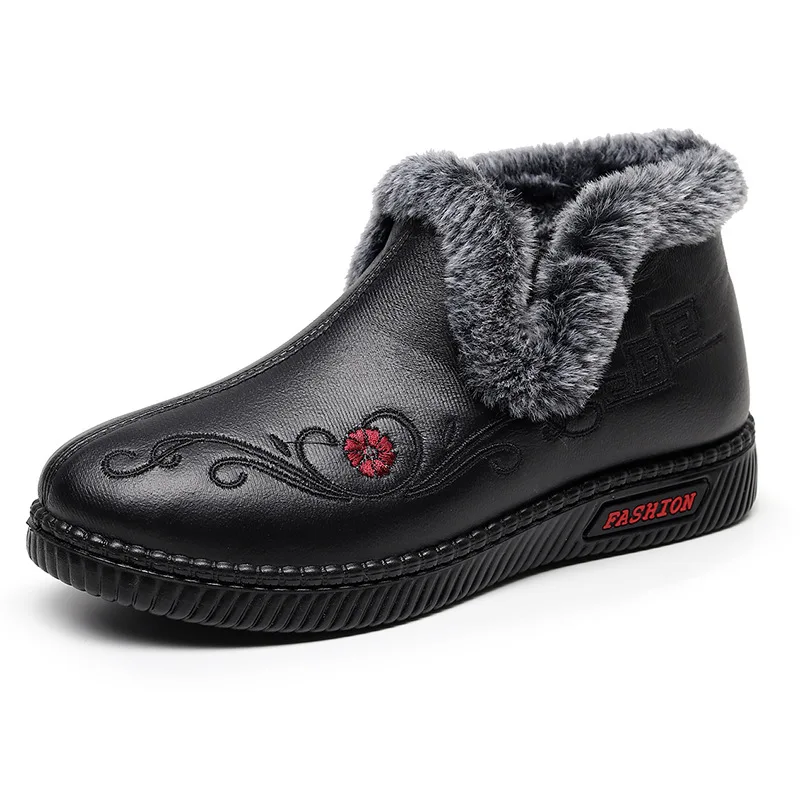 

Winter Women's Cotton Shoes Women's Velvet Warm Mother's Shoes Soft Bottom Flat Heel Elastic Old Man's Cotton Boots
