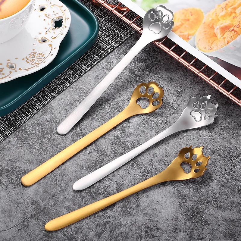 

304 Stainless Steel Cute Cat Dog Claw Coffee Spoon Colander Cutlery Tableware Ice Cream dessert Spoon Festive Tableware Decor